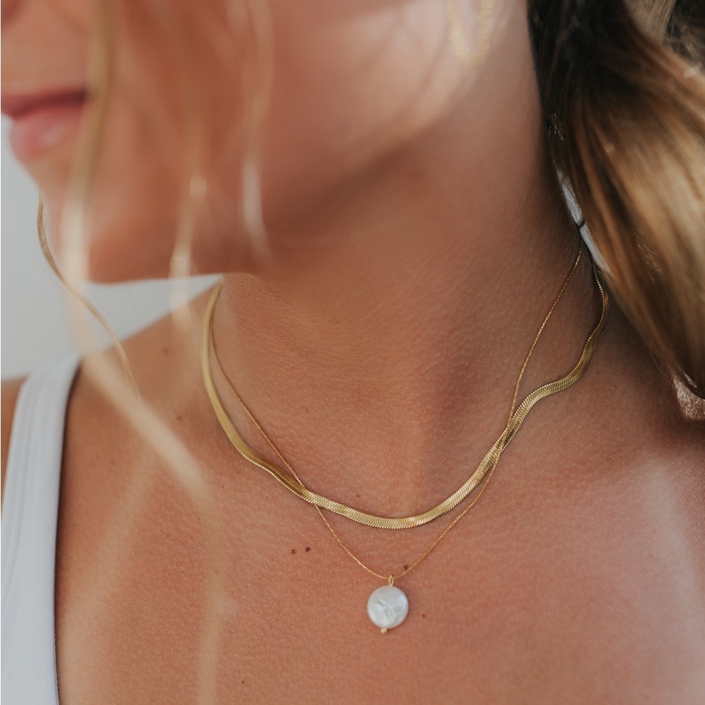Gold Vermeil Necklace Layered Set with Pearl Pendant